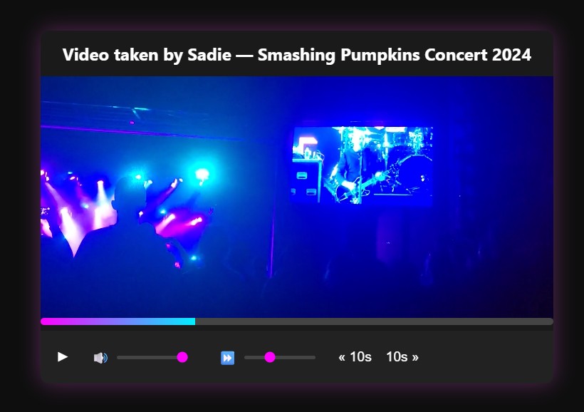 Custom video player interface with keyboard shortcut controls and progress bar
