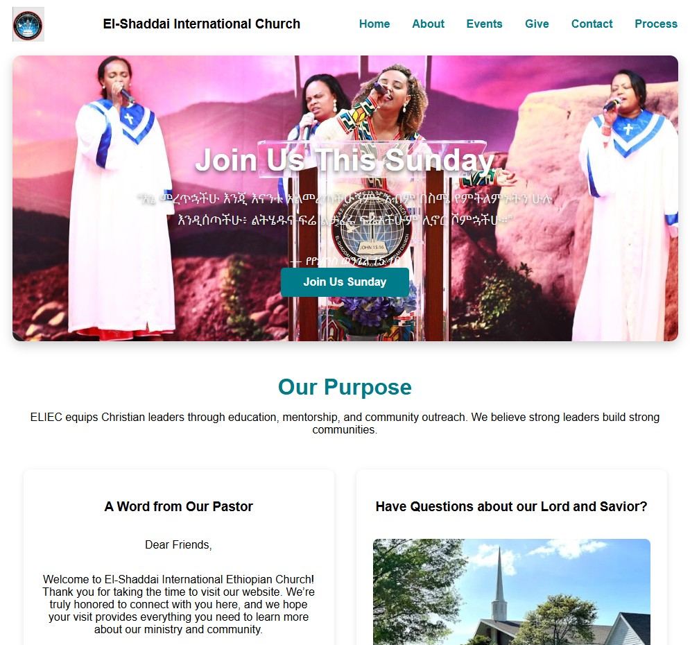ELIEC nonprofit website showing a responsive multi-page layout